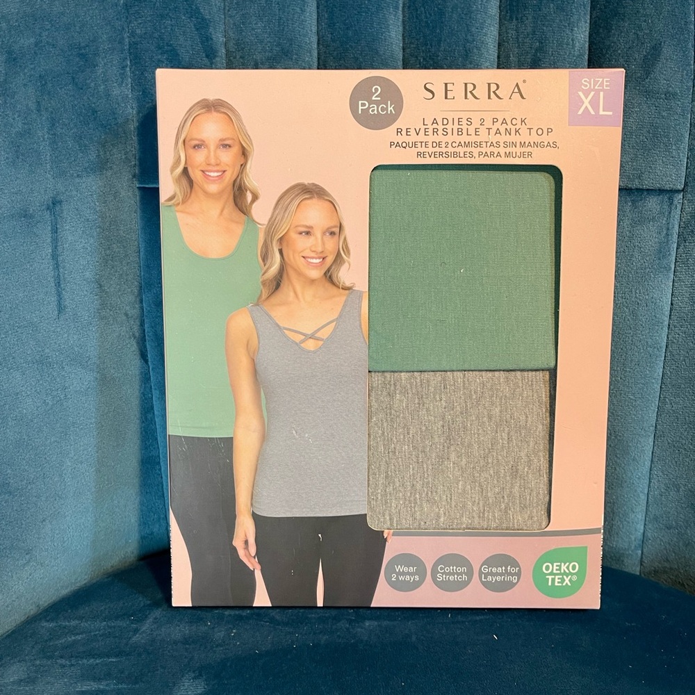 Serra Ladies 2-Pack Reversible Camisoles - Green and Gray